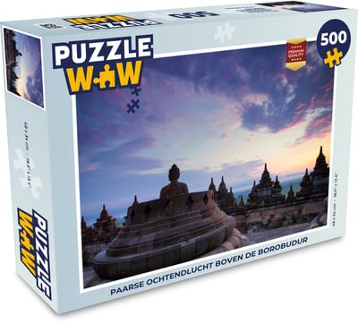 Puzzel Paarse ochtendlucht boven de Borobudur - Legpuzzel - Puzzel 500 stukjes