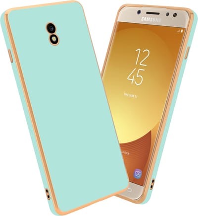 Cadorabo Hoesje geschikt voor Samsung Galaxy J3 2017 in Glossy Mintgroen - Goud - Beschermhoes Case Cover van flexibel TPU-silicone en met camerabescherming