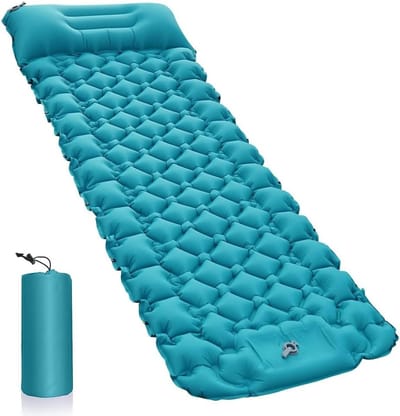 Self Inflating Camping Mat - 9cm Portable Waterproof Sleeping Mat - Outdoor Hiking Gear - Lightweight Single Roll Air Sleeping Mat - Camping Mattress with Built-in Foot Pump (Blue)