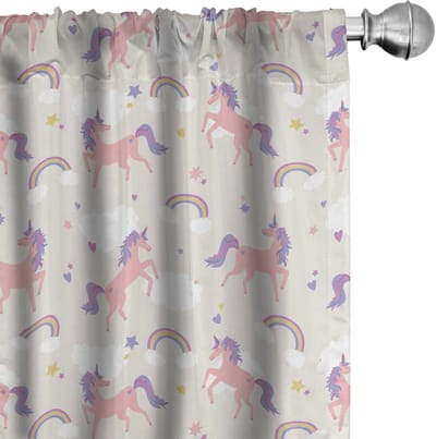 ABAKUHAUS Regenbooggordijnen – Dromerige Eenhoorn – 2x75x225 cm – Licht zalmkleur