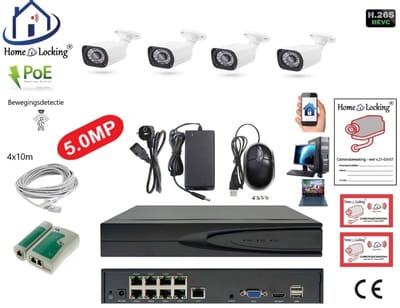 Home-Locking complete set PoE camera beveiligingssysteem met bewegingsdetectie camera's en NVR 8ch 8MP H265 met 4 camera's 1944P 5.0MP CS-4-1430
