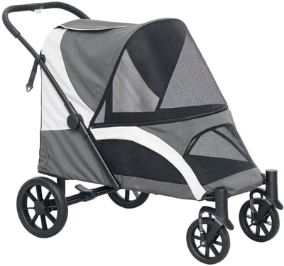 Merax Hondenbuggy Donkergrijs Opvouwbare Buggy voor Grote Honden en Katten tot 30 kg met Remmen Kussen en Opbergvak 124x67x100 cm