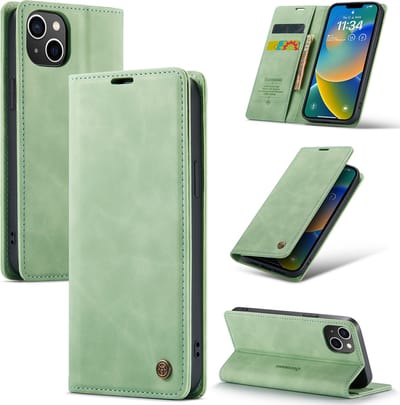 Casemania Hoesje Geschikt voor Apple iPhone 14 Plus Pistache Green - Dunne Portemonnee Book Case - Slim Wallet Case met Pasjeshouder