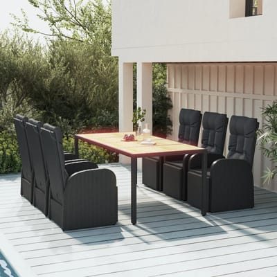 vidaXL - 7-delige - Tuinset - poly - rattan - en - massief - acaciahout - zwart