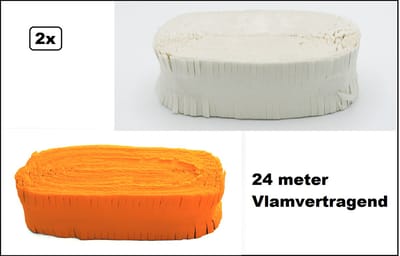 2x Crepe guirlande oranje en wit 24meter - Brandvertragend - Slinger verjaardag vlaglijn festival thema feest party