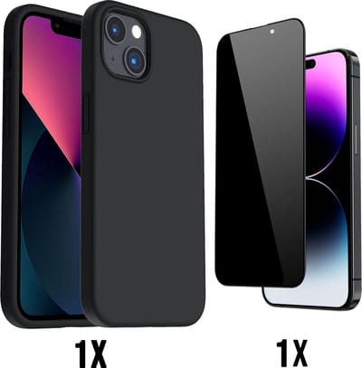 Casemania Hoesje Geschikt voor Apple iPhone 15 Zwart / Privacy Screenprotector - Siliconen Back Cover