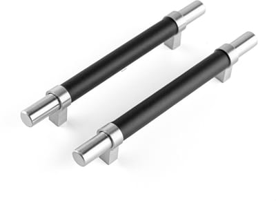 Brute Strength – Leren handgrepen - 128 mm hartafstand - 4 stuks – zwart & zilver - leer & RVS - meubelgrepen - deurgreep keuken - handgrepen kast – ladekast – handgreep deurtjes - handvaten kast - 192 mm totale lengte