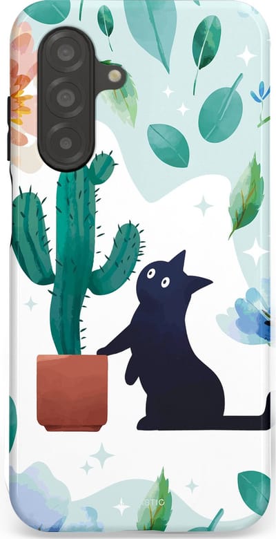 Casetastic hoesje geschikt voor Samsung Galaxy A26 - Dubbellaagse bescherming - Cactuskat - Fashion Case - Lichtgrijs Turquoise Wit Mintgroen