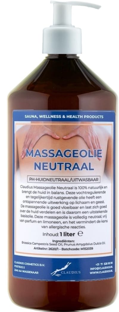 Massageolie Neutraal 1 liter met witte pomp - 100% natuurlijk - biologisch en koud geperst