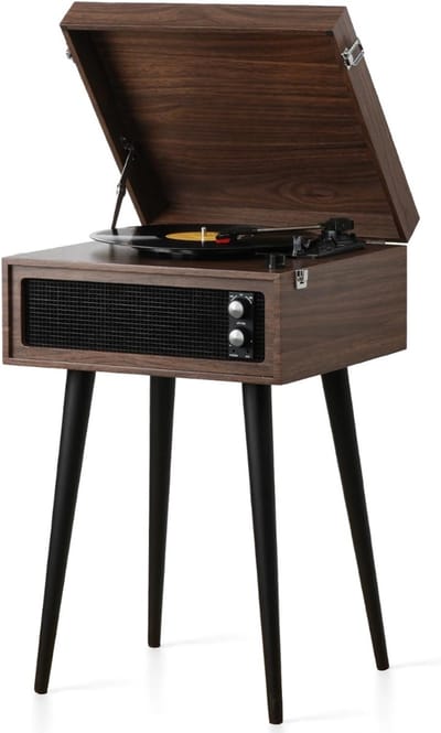 SNJY® Platenspeler Bluetooth - Platenspeler met Speakers - CD Speler - Met Standaard - 3 Snelheden - Espresso Bruin
