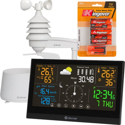 Denver professioneel Weerstation Binnen en Buiten - 8 in 1 - Draadloze Buitensensor - Weersvoorspelling - Wind & Regen - Draadloos - Digitaal - Radiogestuurd