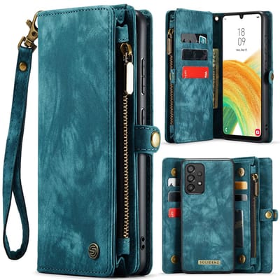 Hoesje geschikt voor Samsung Galaxy A52s/A52 Hoesje - Solidenz Wallet Case A52s/A52 - A52s/A52 Case met Pasjeshouder - met Ritsvak - met Polskoord - Portemonee Hoes - Blauw