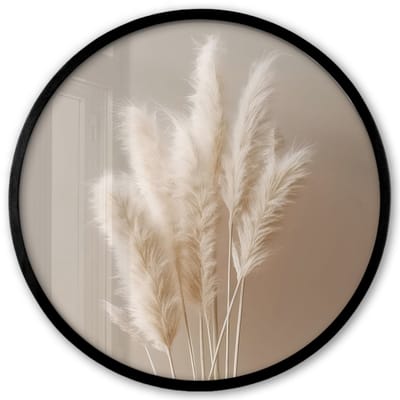 Poster in lijst Rond - Fotolijst 40x40 cm - Posters - Pampasgras - Pluimen - Pastel - Wit - Ronde posterlijst zwart - Decoratie - Wanddecoratie woonkamer - Muurdecoratie slaapkamer