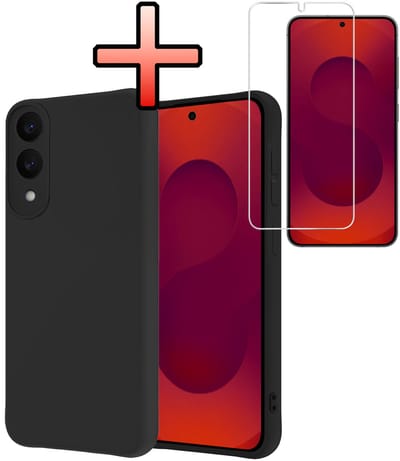 Hoesje - Met Screenprotector - Geschikt voor Samsung Galaxy S25 Edge - Sterk & Shockproof - Back Cover - Siliconen Case - Telefoon Hoes - Zwart