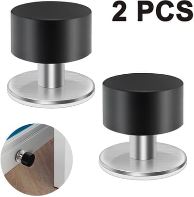 Deurstoppers - Botsingsbeveiliging - Deurstoppers - Zelfklevende deurstoppers van roestvrij staal - Stevig en duurzaam - Stil en schokabsorberend - Ideaal voor thuis en op kantoor - 4 cm hoog - Zwart - Set van 2