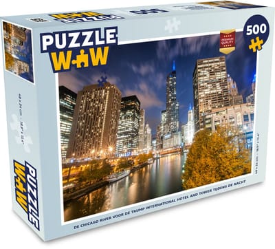 Puzzel De Chicago River voor de Trump International Hotel and Tower tijdens de nacht - Legpuzzel - Puzzel 500 stukjes