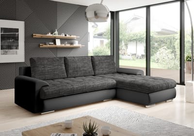 Hoekbank Tokio Zwart - Hoeksalon Met opbergruimte en Bedfunctie - Hoekzetels zetelsenbedden - Universele lounge links of rechts