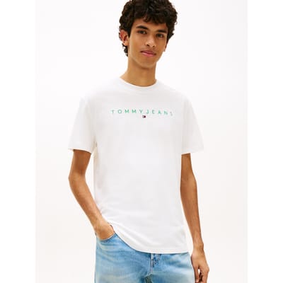 Tommy Hilfiger Tjm Regular Linear Logo Ecru/bahama Green Size: M | Basic T-Shirts Outlet | Heren | Wit