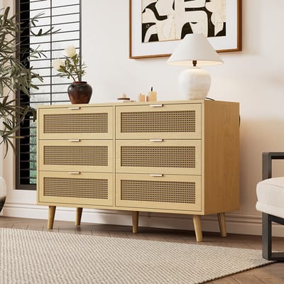BLACKCOLORS Commode met 6 laden, houten ladekast, commode met metalen handgrepen, voor slaapkamer, woonkamer, kantoor, hoge ladekast met veel opbergruimte, afmetingen: B120/H76,5/D40 cm