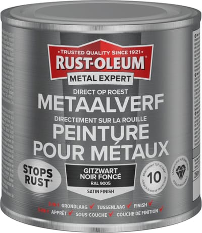 Rust-Oleum Metal Expert Direct Op Roest Metaal Verf Zijdeglans 250ml - RAL 9005