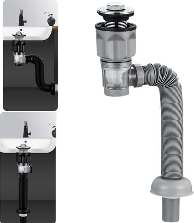 Badkamer Afvoerset - Wastafel Afvoer - Voorkom Geurtjes - Flexibel Uitbreidbaar - 1-1/4 tot 2 inch - Grijs
