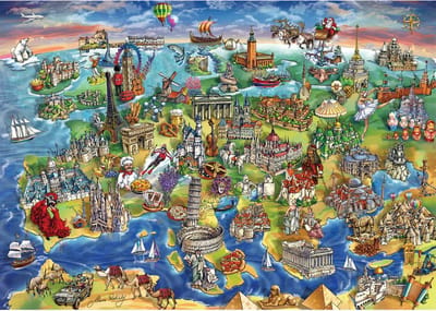 Wereldkaart Puzzel - Legpuzzel 1500 - Ontspanning Thuis - Grote Afmeting - 85 x 60 cm - Europees Thema