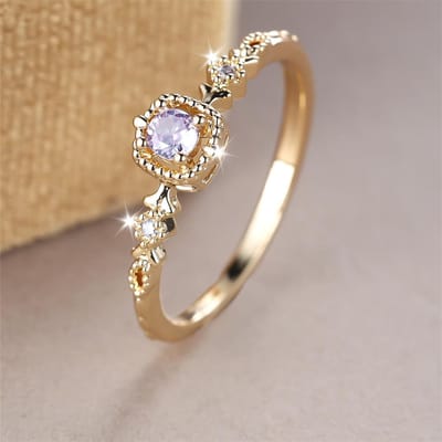 Eenvoudige Mode Kristal Ronde Steen Ring Witte Zirkonia Kleine Vierkante Verlovingsringen Voor Vrouwen Vintage Gouden Kleur Bruiloft Sieraden 7 gray