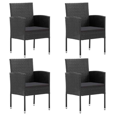 vidaXL - Tuinstoelen - 4 - st - met - zwarte - kussens - poly - rattan - zwart