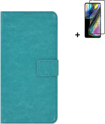 MoDo hoesje Geschikt voor Motorola Moto G52 - Kunstleer Book Case - Turquoise hoesje met full screenprotector