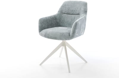 Eetkamerstoel Pejo-Flex kruisframe breed wit chenille pastelblauw 360° draaibaar rocker-functie pocketveer kern