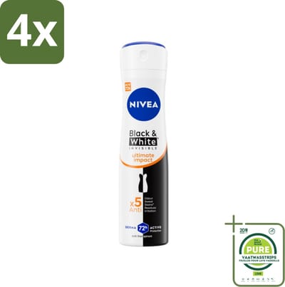 NIVEA - Deodorant Spray - Zwart & Wit Ultieme Impact - Anti-Transpirant - 150 ml - Voordeelverpakking - 4 stuks - NIVEA deodorant - Deodorant spray