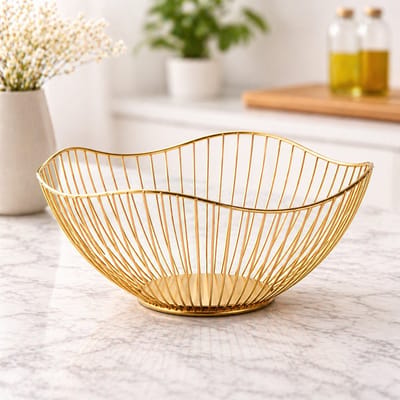By Viento Luxe Gouden Fruitschaal – Metalen Fruitmand – Modern Design – Keuken & Tafel Decoratie – 26,7 cm