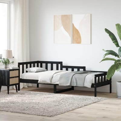 Bank Bed - Slaapbank Zitbank - Gastvrij Ontvangen - Massief Hout - 90 x 190 cm - Zwart
