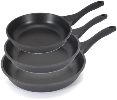 Koekenpan/hapjespan Cast Iron - 2x - Alle warmtebronnen - Zwart - 20 24 en 28 cm - gietijzer
