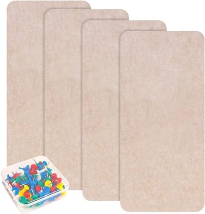 Cork Pin Board Set van 4, 43 x 20 cm, Korken Bord met Vilt Tegels en Priknaalden, Decoratie Bord voor Kantoor en Woonkamer met Zelfklevende Achterkant