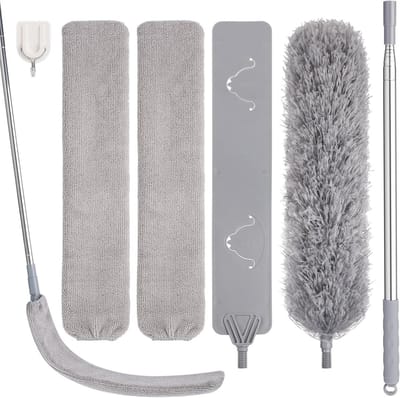 Intrekbare stofreiniger set - Microvezel vederstofzuiger voor grondige reiniging