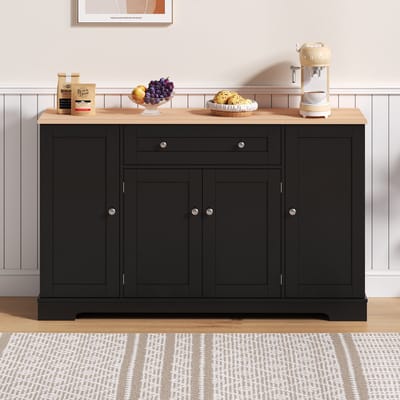 BLACKCOLORS Multifunctioneel keukenkastje – 138 cm dressoir met lade, deuren met planken en verstelbare planken – Modern design met kantelbeveiliging, ideaal voor keuken, woonkamer en slaapkamer