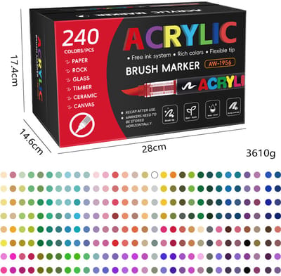 Direct-vloeibare acrylmarkers - 240 kleuren - zachte punt zonder drukken - voor kunst, DIY, handtekenen en graffiti - geschenkdoos