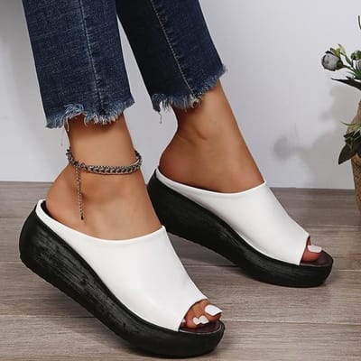 Dames Slippers met leren zool Vrouwen Sexy Hoge Hak Muiltjes Klompen Zwart Peep Toe Platform Muiltjes Emal Instappers Sandalen Schoenen 38 wit