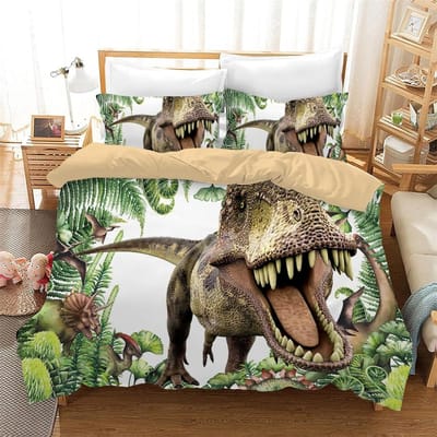 Cartoon Dinosaurus Beddengoedset 3D Dino Dekbedovertrek voor Jongens Kinderen Lieflijke Dierenwereld Slaapkamer Decor Kind Cadeau 140x200cm-2pcs