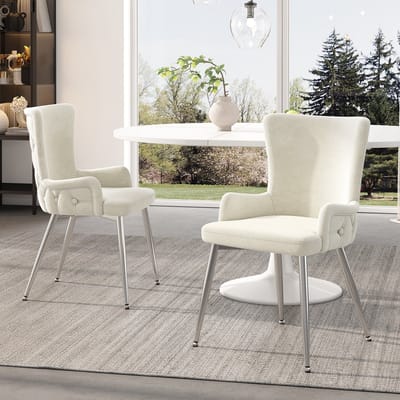 REDOM - Eetkamerstoelen Set Van 2 - Fluwelen Bekleding - Moderne Stijl - Voor Eetkamer Of Woonkamer - Metaal - Beige