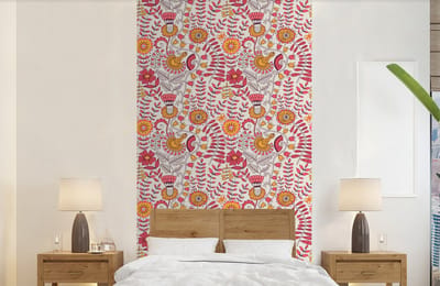 Behang - Fotobehang Bloemen - Design - Roze - Oranje - Breedte 120 cm x hoogte 240 cm