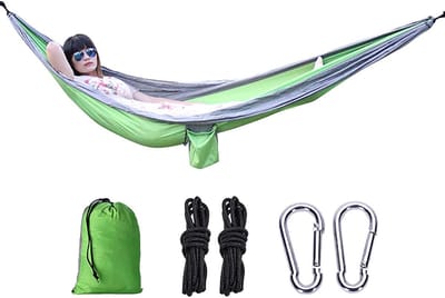 Camping Hangmat - Outdoor Reizen - Ontspannen Buiten - Lichtgewicht Draagbaar - 2 Persoons 270cm - Groen Grijs