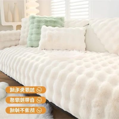 Tapis de canapé en peluche à poils longs Bubble Rabbit pour l'hiver, coussin antidérapant simple et épais pour dossier de canapé, serviette de siège en L 30x50 pillowcase 1pc white