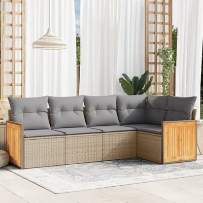 vidaXL - 5-delige - Loungeset - met - kussens - poly - rattan - beige