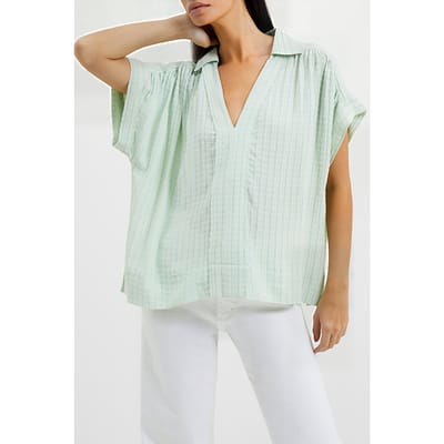 French Connection Birch Seersucker Popover Shirt Aqua Foam Maat: S | Blouses Outlet | Dames | Groen