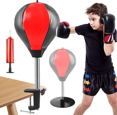 Dailygoods - GAOUTO Punchingbal voor op tafel: kantoorpunchingbal met supersterke zuignap en tafelklem, mini boxzak, rage bag, tafelboxzak, desktop punchingbal, punchbal set voor volwassenen kantoor