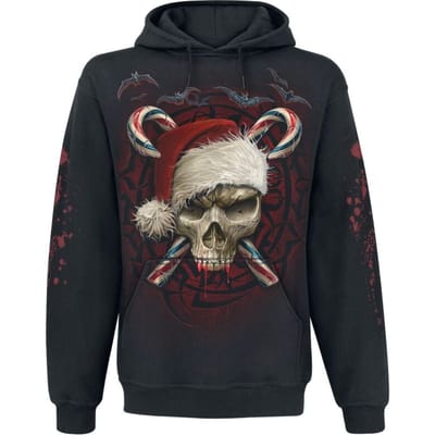 Spiral Trui met capuchon - Candy Cane Santa - S tot XXL - voor Mannen - zwart