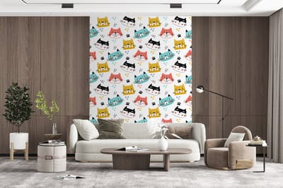 Behang - Fotobehang Jongens - Patronen - Katten - Breedte 165 cm x hoogte 220 cm