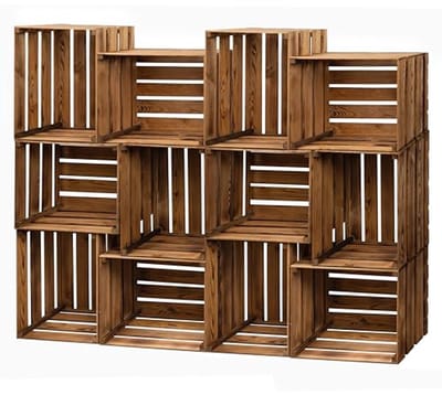 Grote Houten Kisten - Decoratieve Fruit- en Wijnkisten (12 Stuks) - Vintage Stijl 50 x 40 x 30 cm